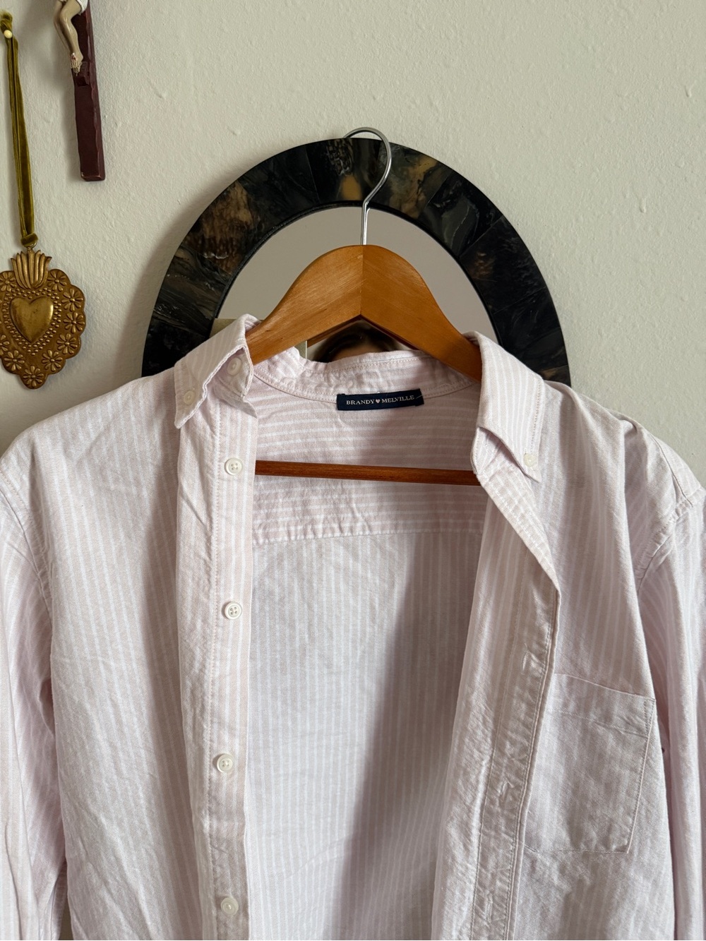 Brandy Melville Classic Button-Down Shirt in Light Pink Stripe
